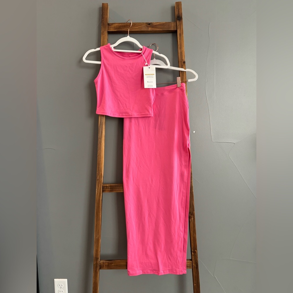 Pink Sleeveless Crop Top and Maxi Skirt Set